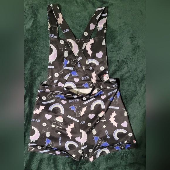 In Control Clothing Pastel Goth Black and Blue Bats Graphic Overalls - Picture 4 of 8